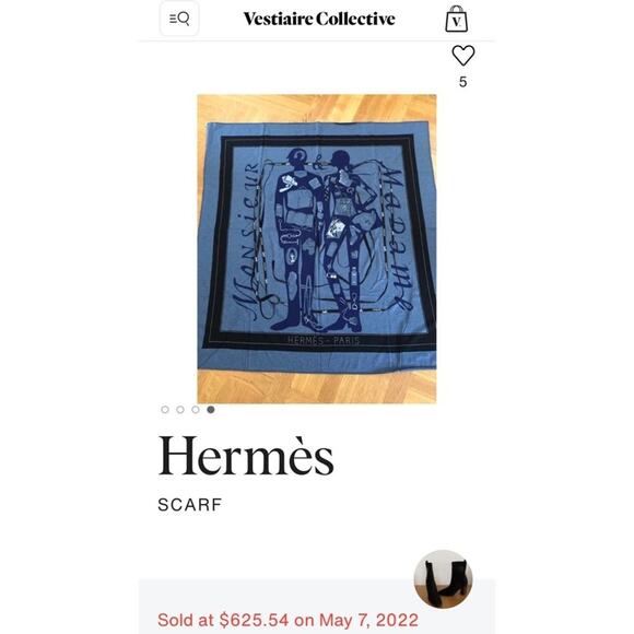 Hermes Madame and Monsieur Navy Blue Cotton Oversized Scarf - Picture 6 of 9